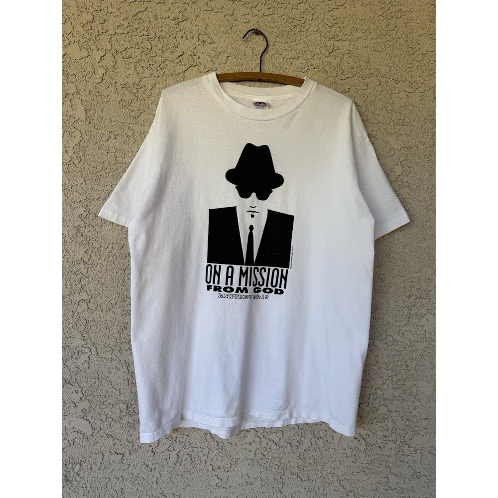 VTG 90s On A Mission From God Blues Brothers Parody T-Shirt L USA Miller